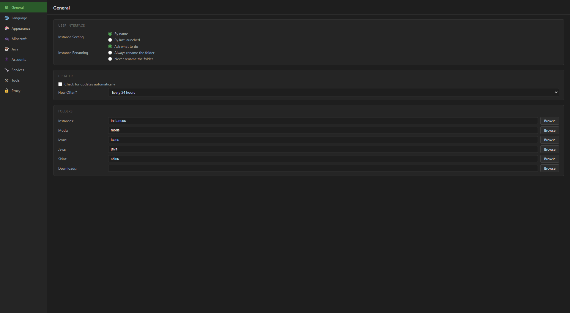 FernLauncher settings
